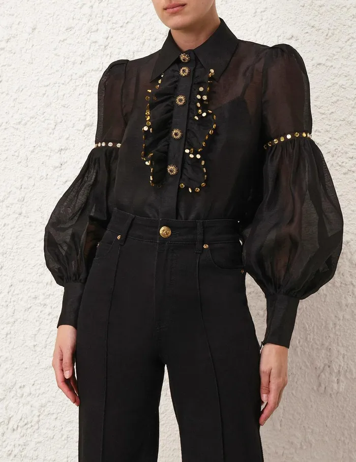 Women Clothing Zimmermann Illustration Mirror Blouse Black