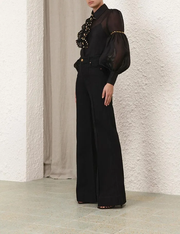 Women Clothing Zimmermann Illustration Mirror Blouse Black