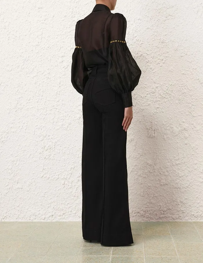 Women Clothing Zimmermann Illustration Mirror Blouse Black