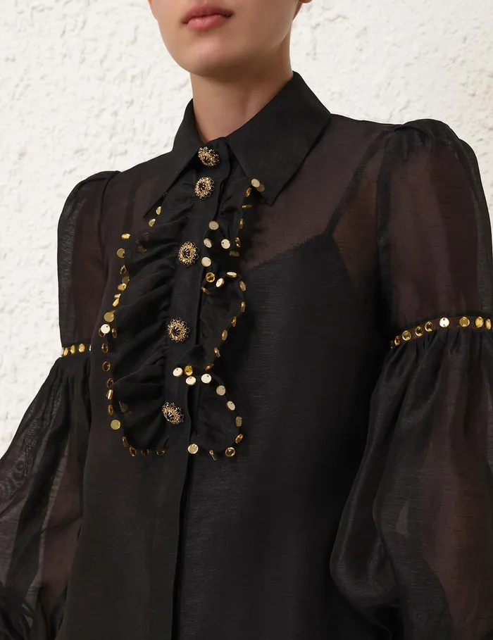 Women Clothing Zimmermann Illustration Mirror Blouse Black