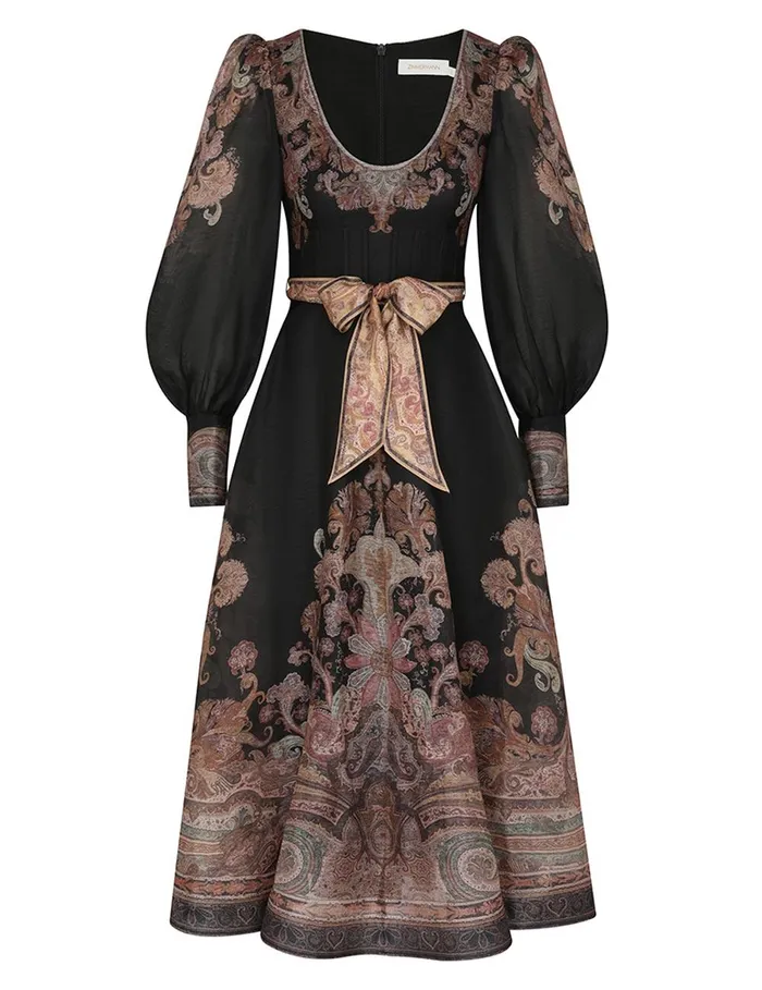 Women Clothing Zimmermann Illustration Structured Dress Black Paisley