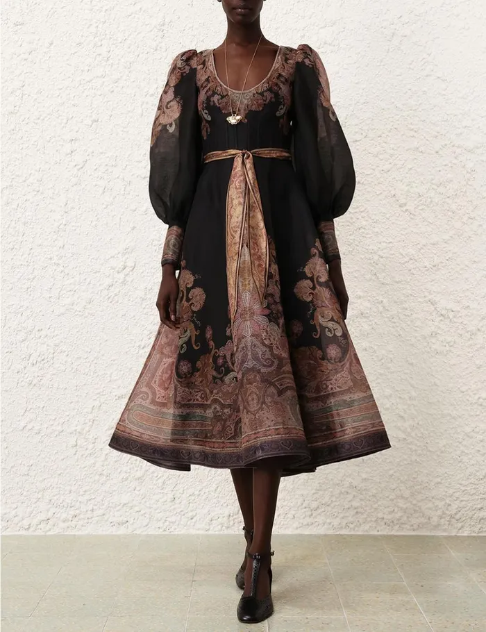 Women Clothing Zimmermann Illustration Structured Dress Black Paisley