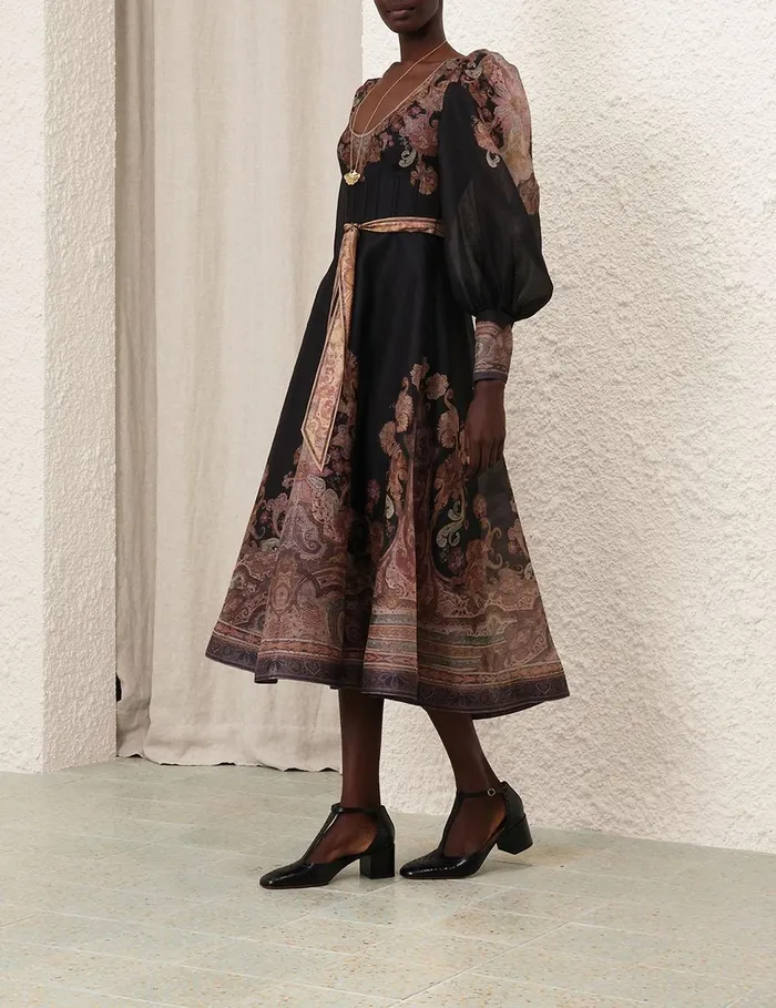 Women Clothing Zimmermann Illustration Structured Dress Black Paisley