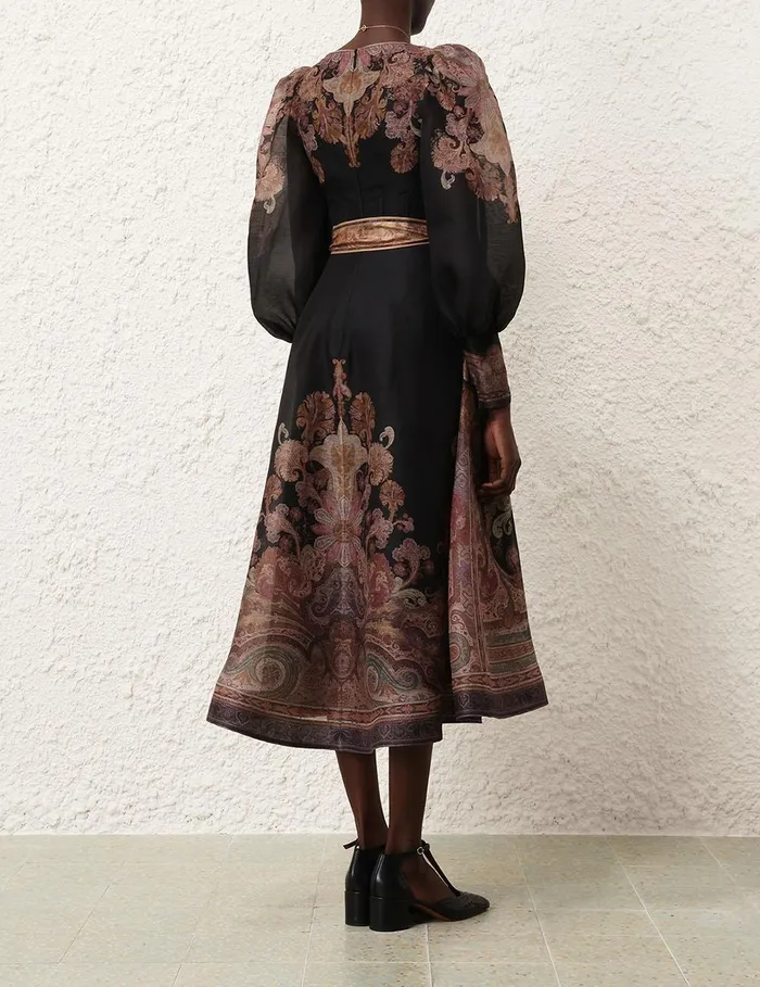 Women Clothing Zimmermann Illustration Structured Dress Black Paisley