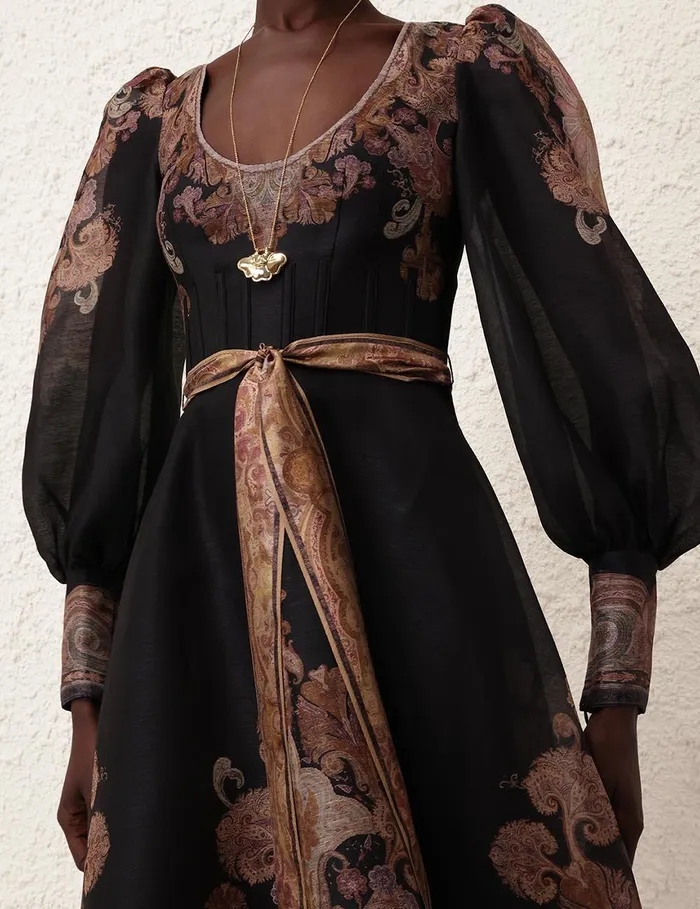 Women Clothing Zimmermann Illustration Structured Dress Black Paisley