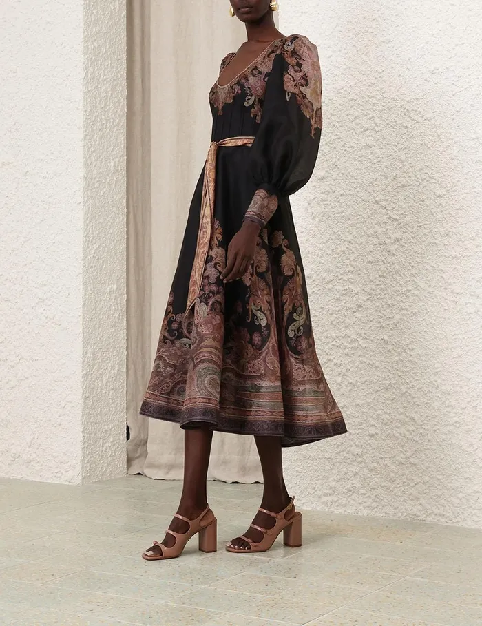 Women Clothing Zimmermann Illustration Structured Dress Black Paisley