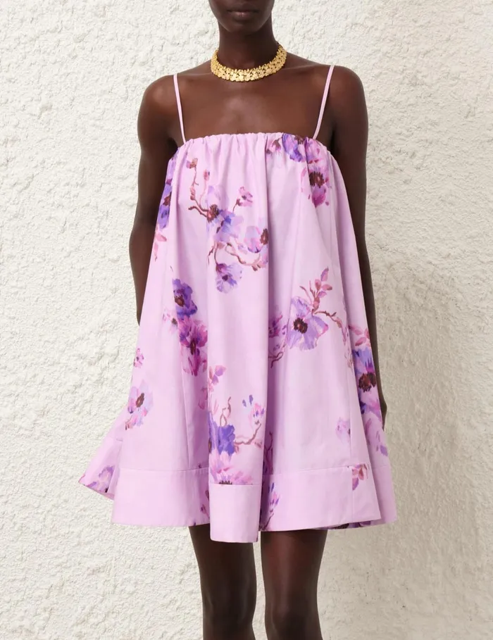 Women Clothing Zimmermann Lightburst Puff Mini Dress Purple Floral