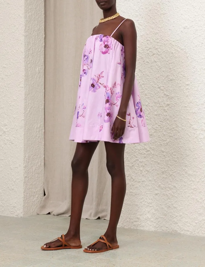 Women Clothing Zimmermann Lightburst Puff Mini Dress Purple Floral