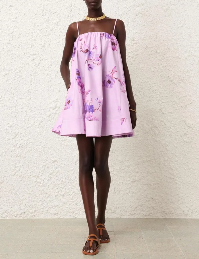 Women Clothing Zimmermann Lightburst Puff Mini Dress Purple Floral