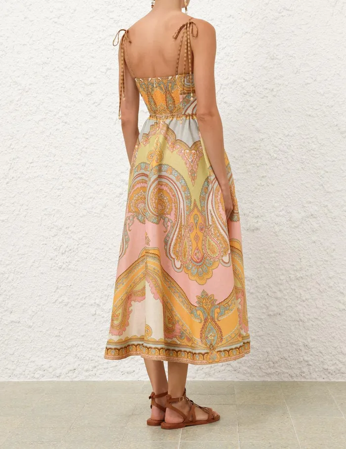 Women Clothing Zimmermann Maxine Picnic Midi Dress Gold Paisley