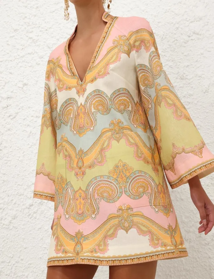 Women Clothing Zimmermann Maxine Tunic Mini Dress Gold Paisley