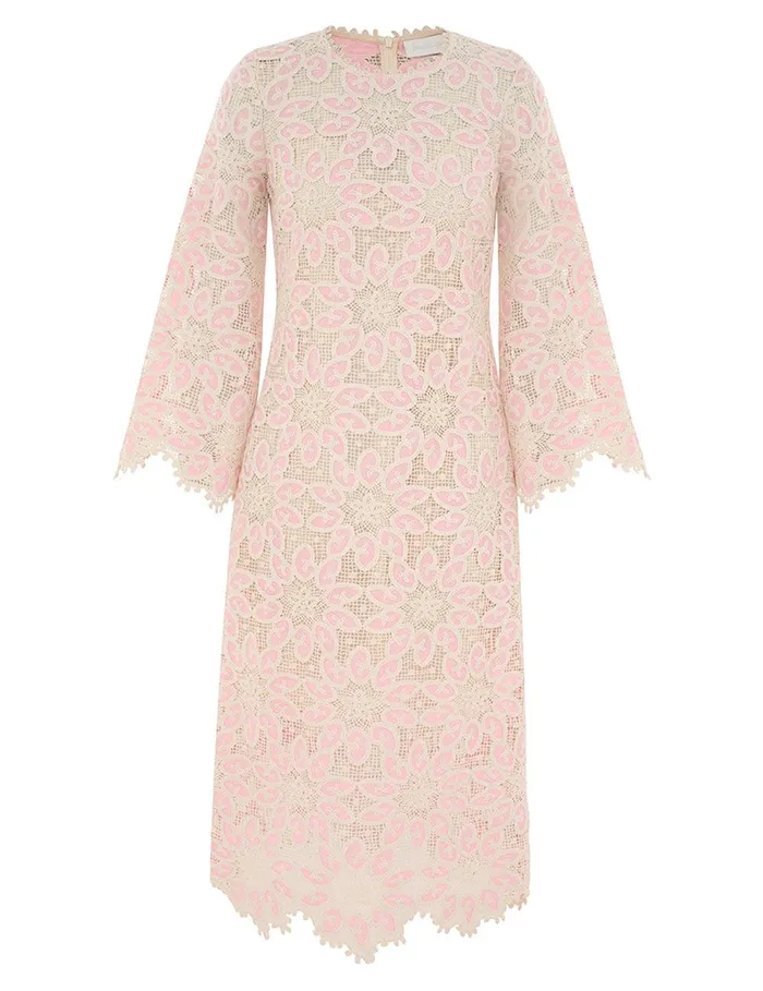 Women Clothing Zimmermann Ottie Lace Midi Dress Creampink