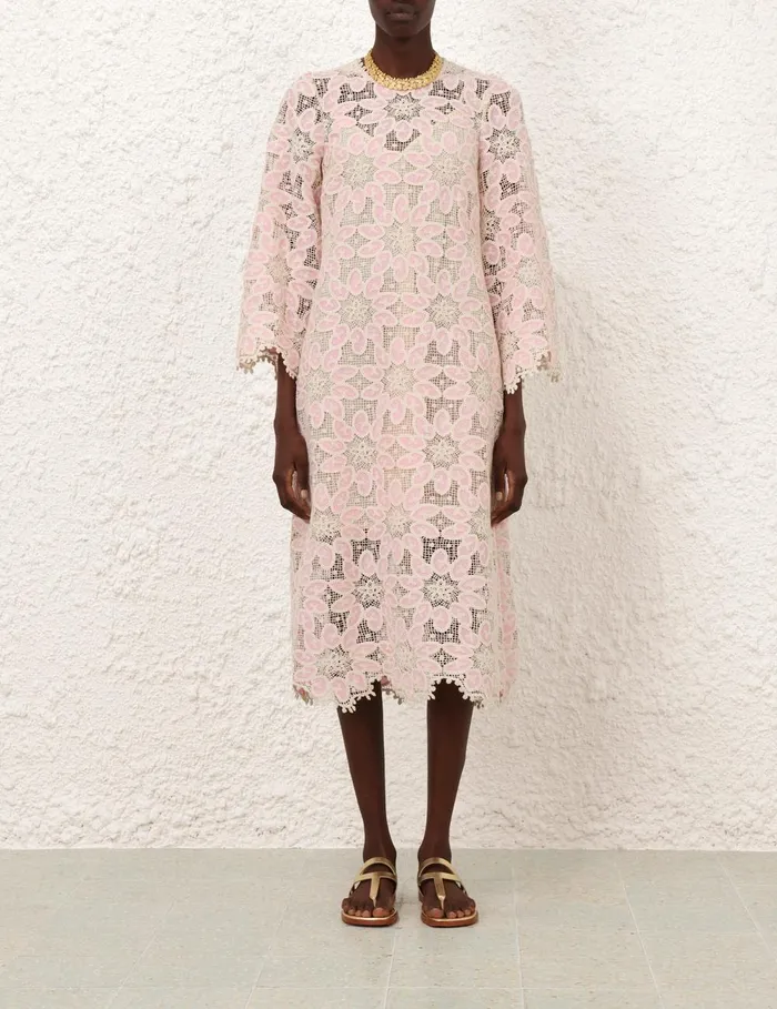 Women Clothing Zimmermann Ottie Lace Midi Dress Creampink