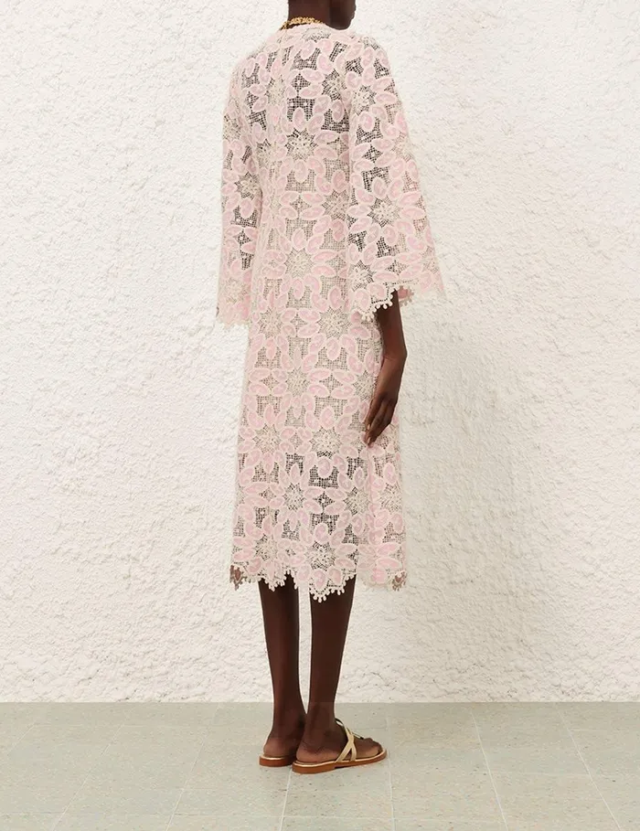 Women Clothing Zimmermann Ottie Lace Midi Dress Creampink