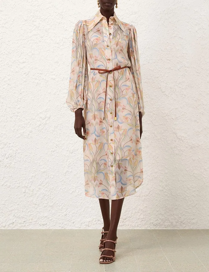 Women Clothing Zimmermann Pavilion Midi Tunic Dress Sage Venus Lily