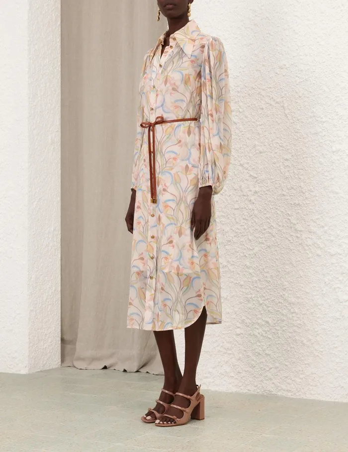 Women Clothing Zimmermann Pavilion Midi Tunic Dress Sage Venus Lily