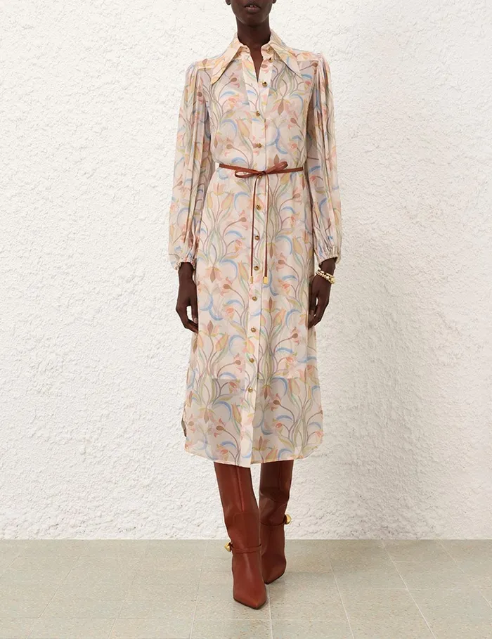 Women Clothing Zimmermann Pavilion Midi Tunic Dress Sage Venus Lily