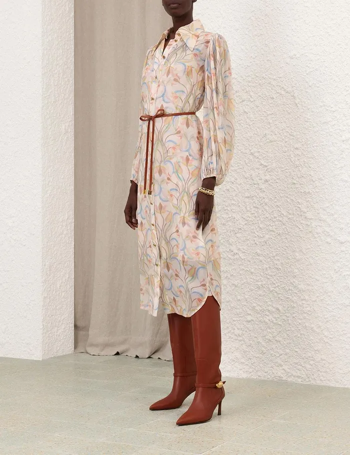Women Clothing Zimmermann Pavilion Midi Tunic Dress Sage Venus Lily