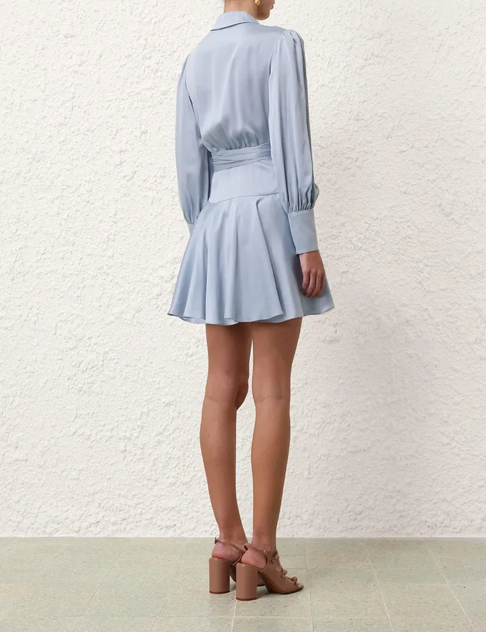 Women Clothing Zimmermann Silk Wrap Mini Dress Pale Blue