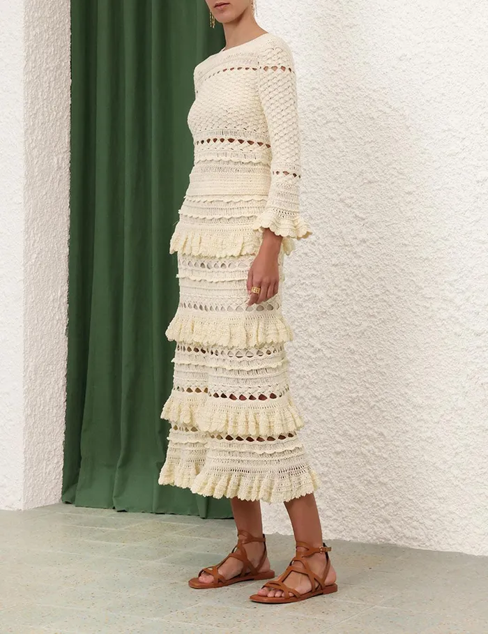 Women Clothing Zimmermann Waverly Crochet Crew Neck Top Cream