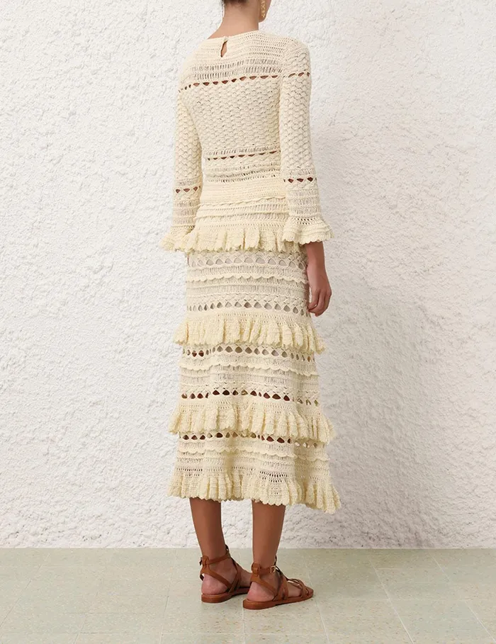 Women Clothing Zimmermann Waverly Crochet Crew Neck Top Cream