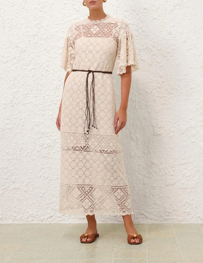 Women Clothing Zimmermann Wylie Crochet Midi Dress Tea