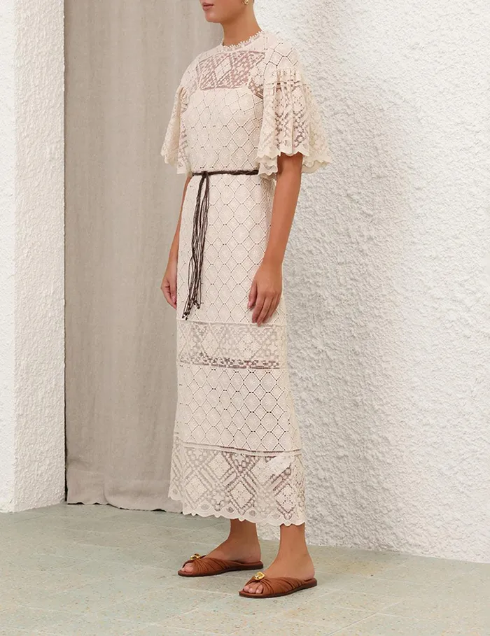 Women Clothing Zimmermann Wylie Crochet Midi Dress Tea