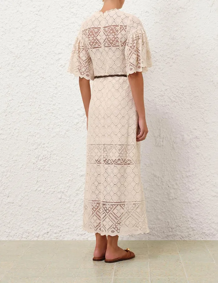 Women Clothing Zimmermann Wylie Crochet Midi Dress Tea