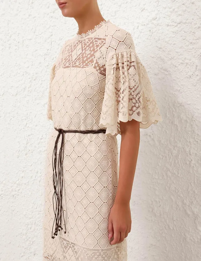 Women Clothing Zimmermann Wylie Crochet Midi Dress Tea