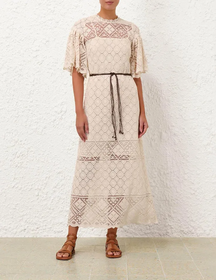Women Clothing Zimmermann Wylie Crochet Midi Dress Tea