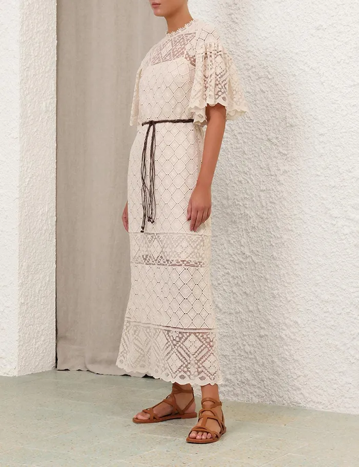 Women Clothing Zimmermann Wylie Crochet Midi Dress Tea