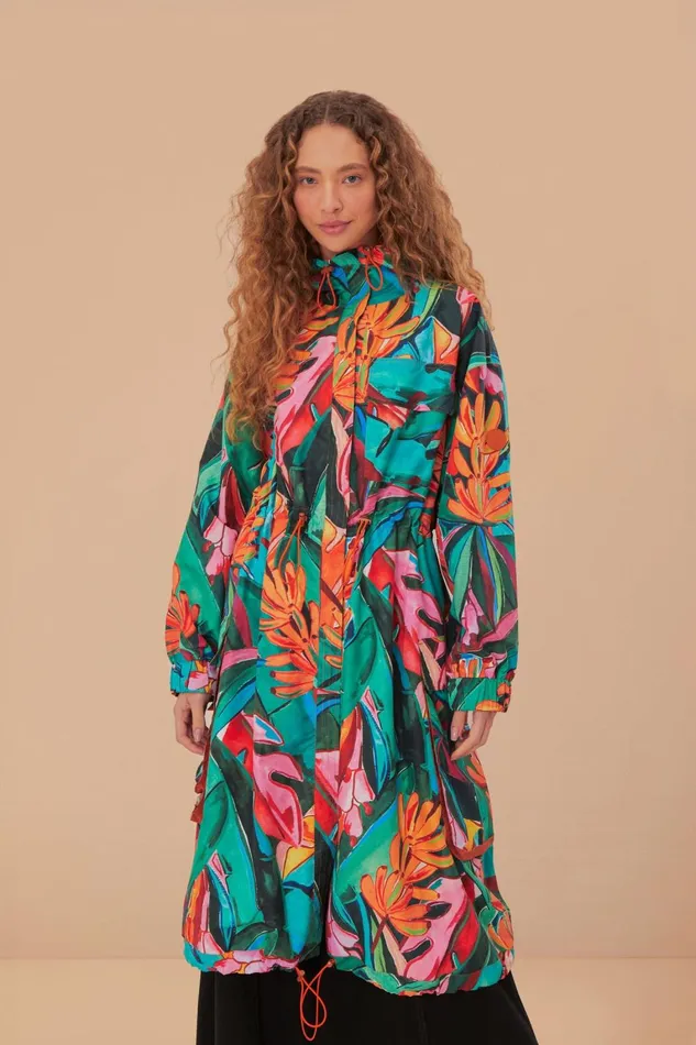 Women Coats Farm Rio Green Banana Foliage Maxi Raincoat
