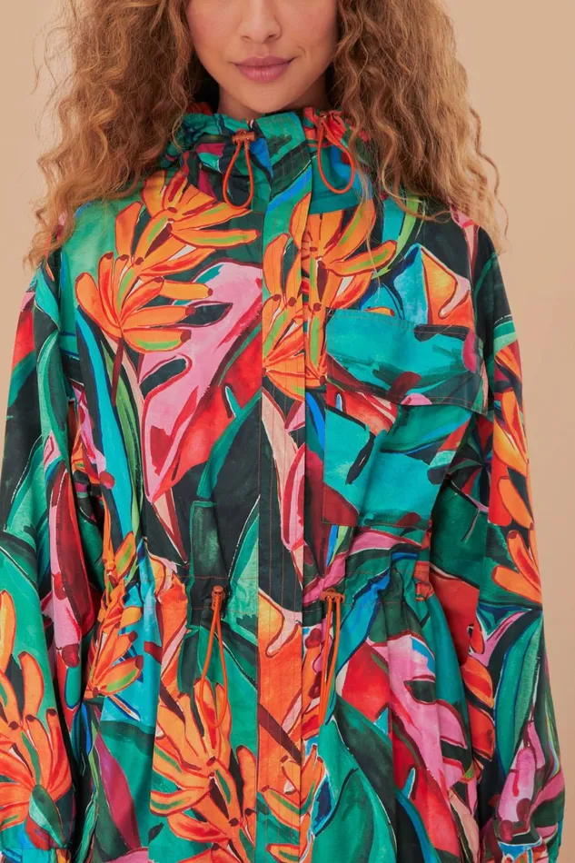 Women Coats Farm Rio Green Banana Foliage Maxi Raincoat