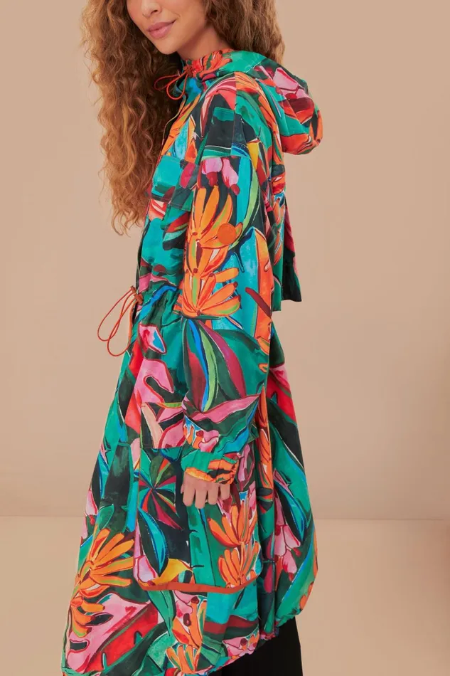 Women Coats Farm Rio Green Banana Foliage Maxi Raincoat