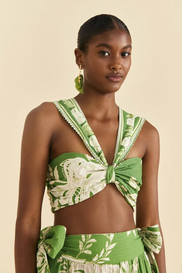 Women Crop Tops Farm Rio Green Lace Monsteras Crop Top
