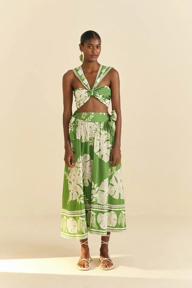 Women Crop Tops Farm Rio Green Lace Monsteras Crop Top