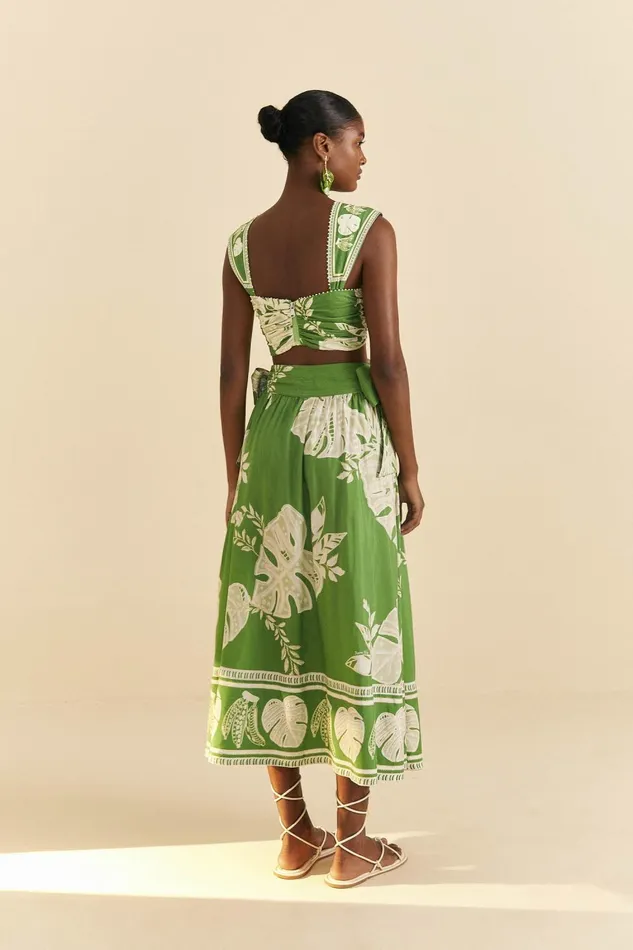 Women Crop Tops Farm Rio Green Lace Monsteras Crop Top
