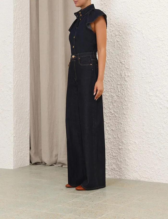 Women Denim Zimmermann Crush Flutter Sleeve Shirt Night Sky