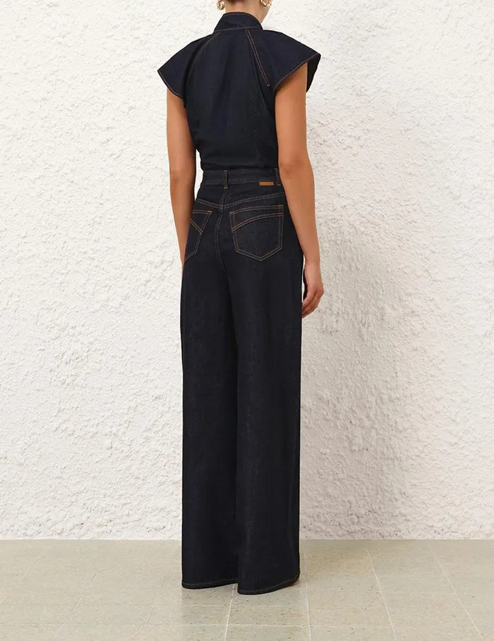 Women Denim Zimmermann Crush Flutter Sleeve Shirt Night Sky