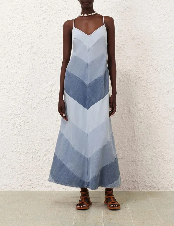 Women Denim Zimmermann Tallow Chevron Maxi Dress Chevron