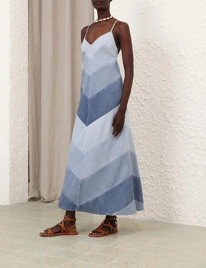 Women Denim Zimmermann Tallow Chevron Maxi Dress Chevron