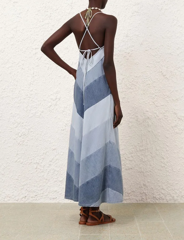 Women Denim Zimmermann Tallow Chevron Maxi Dress Chevron