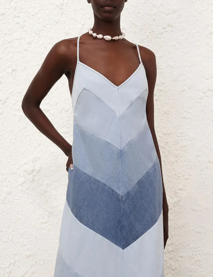 Women Denim Zimmermann Tallow Chevron Maxi Dress Chevron