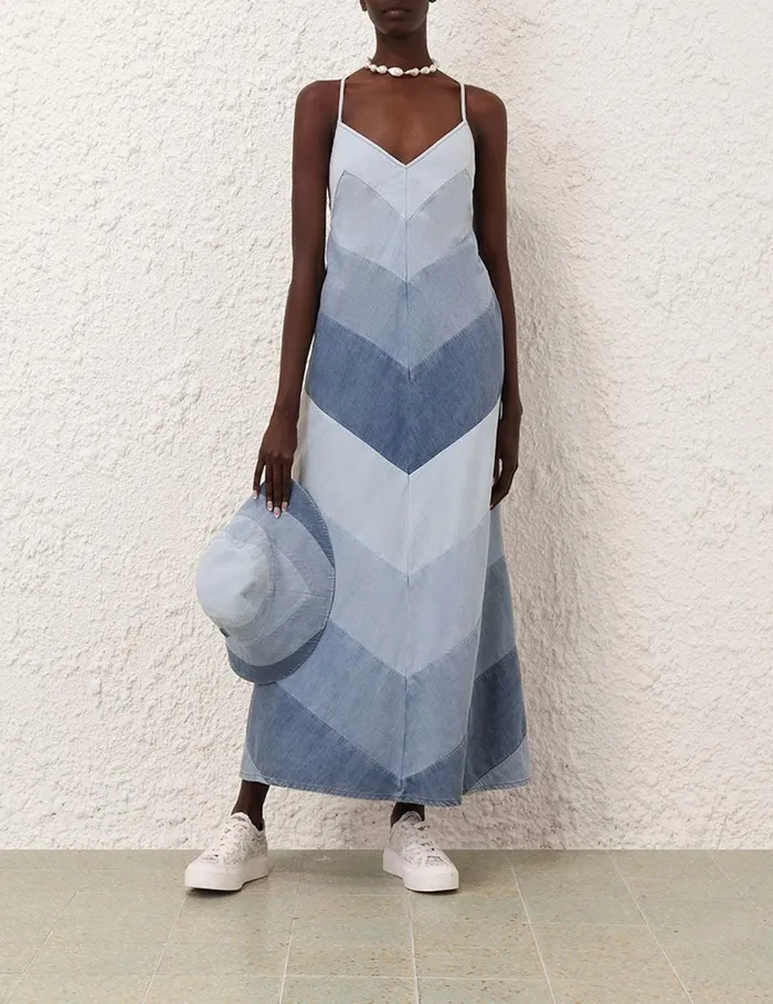 Women Denim Zimmermann Tallow Chevron Maxi Dress Chevron