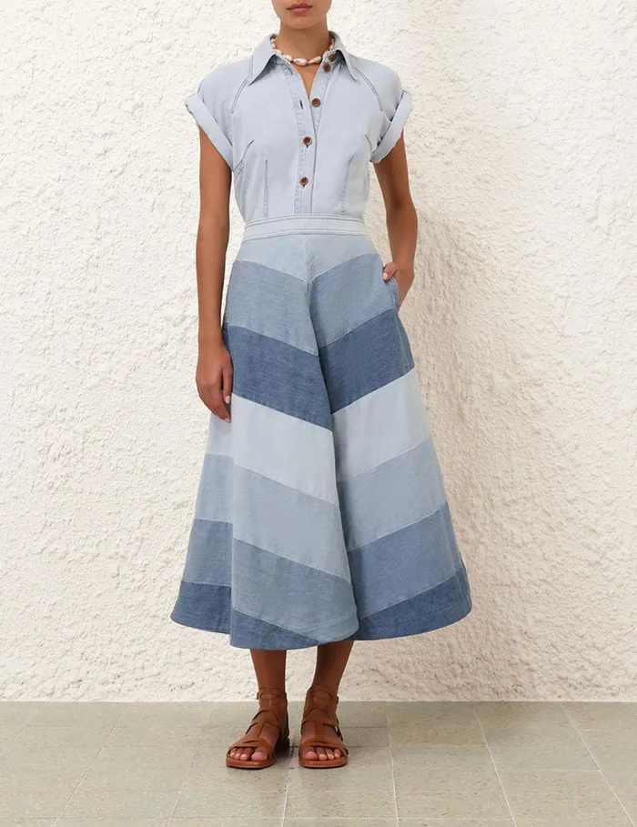Women Denim Zimmermann Tallow Denim Midi Skirt Chevron