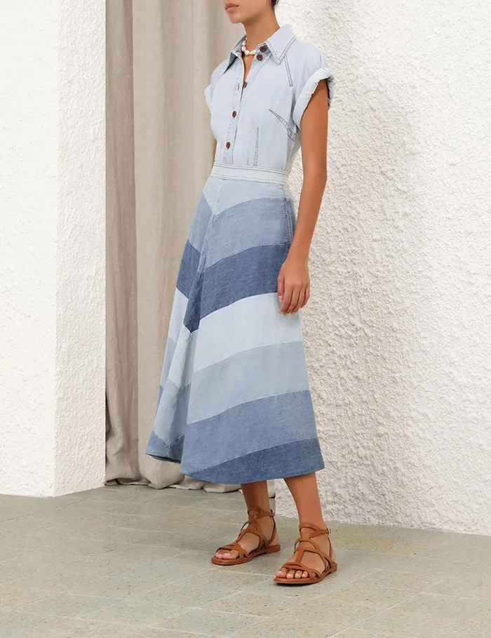 Women Denim Zimmermann Tallow Denim Midi Skirt Chevron
