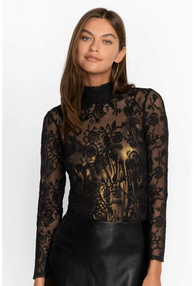 Women Dina Mesh Tee Black Johnny Was Tops