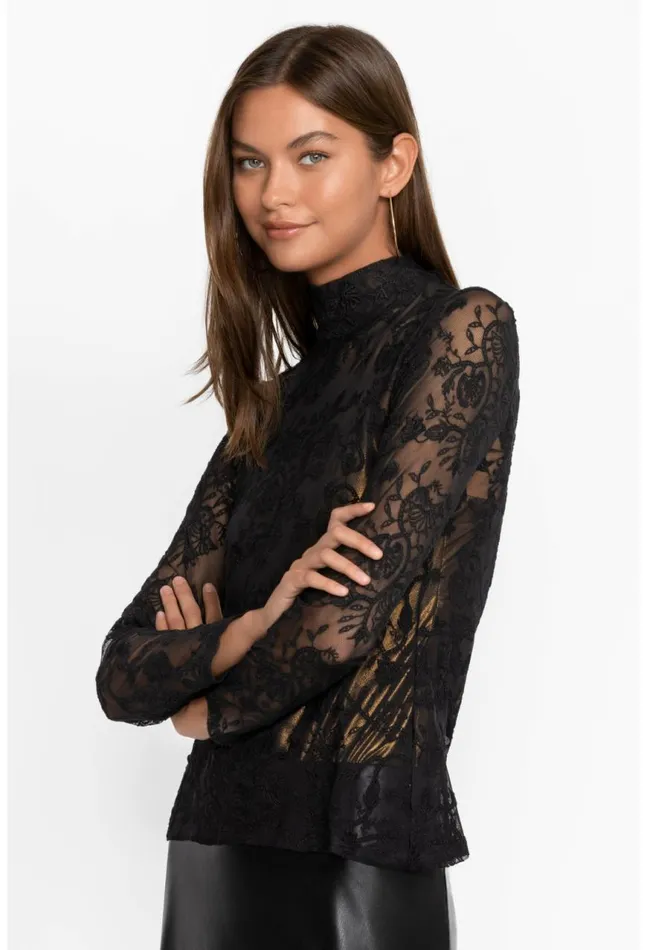 Women Dina Mesh Tee Black Johnny Was Tops