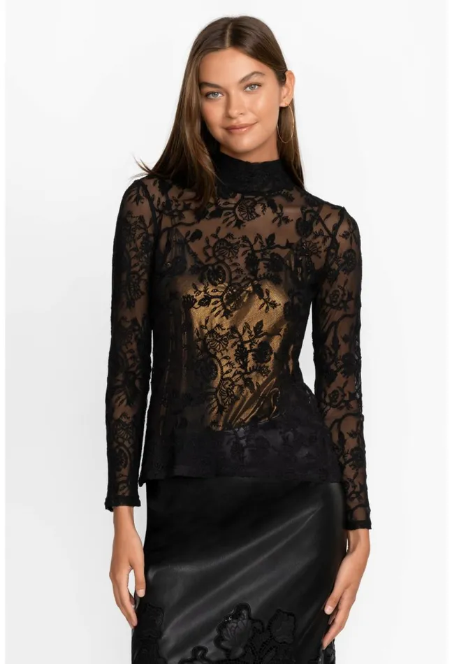 Women Dina Mesh Tee Black Johnny Was Tops