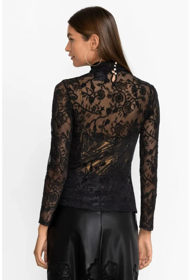 Women Dina Mesh Tee Black Johnny Was Tops